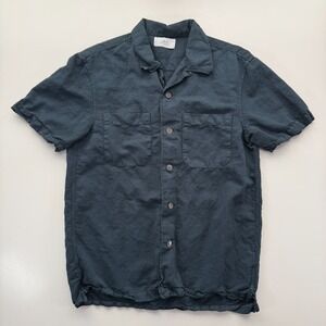 Mr P Camp Collar Linen-Cotton Short Sleeve Shirt Mens Small Blue Mr Porter
